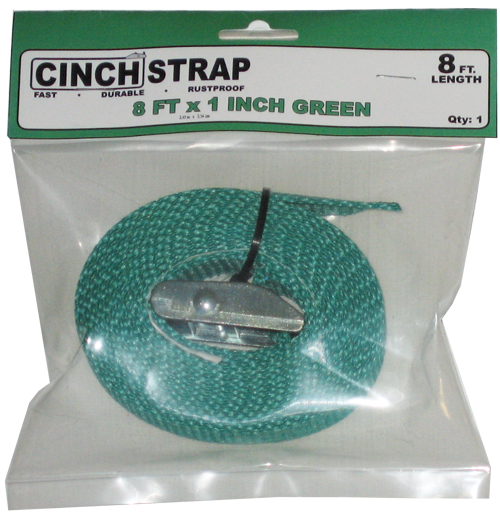 CINCH STRAP 8 FT GREEN, POLY BAG SINGLE PACK
