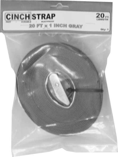 CINCH STRAP 20 FT GRAY, POLYBAG 1 PACK
